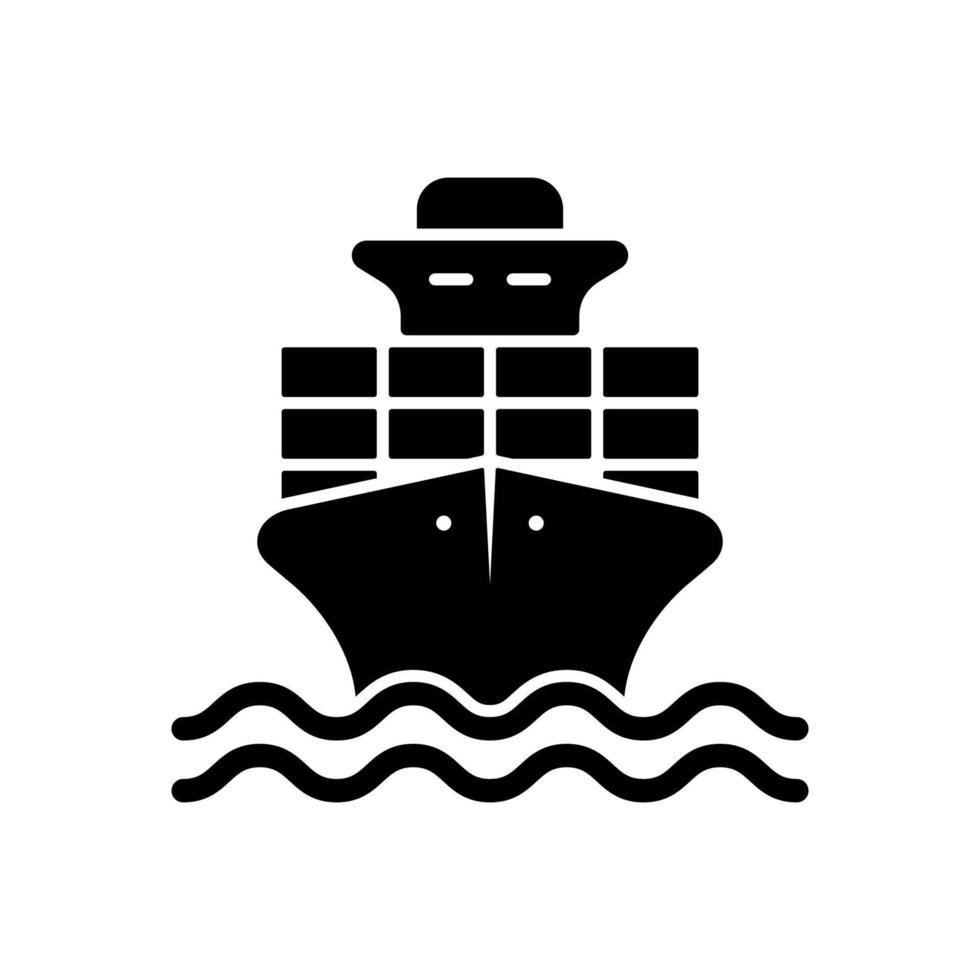 Frachtschiff Lieferung schwarze Silhouette Symbol. Glyphen-Piktogramm für Seeschiffe. Symbol für die Lieferung von Frachtcontainern. große Kreuzfahrtschifffahrt. Wassertransport. isolierte Vektorillustration. vektor