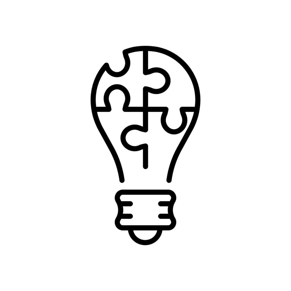 ljus Glödlampa med kontursåg pussel aning linje ikon. innovation, inspiration, tror, lampa symbol. glödlampa och spel piktogram. lösning begrepp översikt ikon. redigerbar stroke. isolerat vektor illustration.