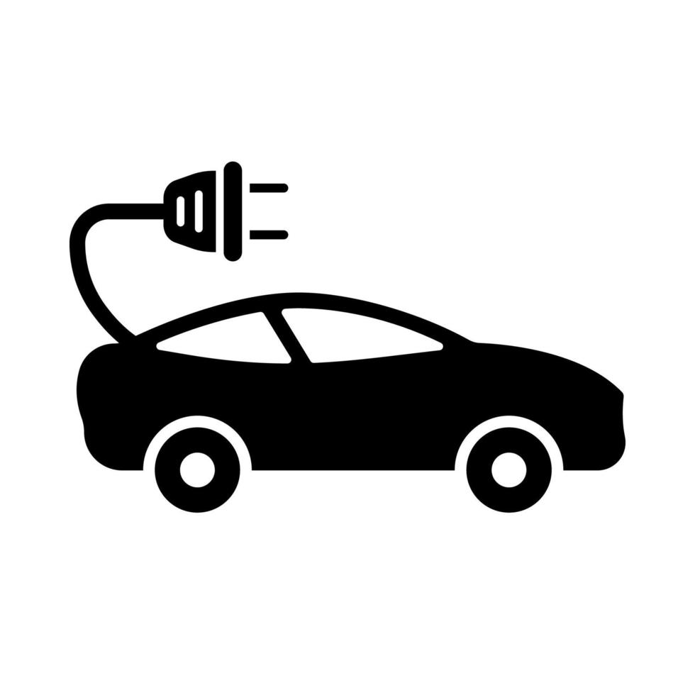 Elektroauto mit Stecker-Silhouette-Symbol. Hybrid-Öko-Autotransport-Glyphen-Piktogramm. Ökologie Automobil Fahrzeug Transport Symbol. Auto auf Stromenergiezeichen. isolierte Vektorillustration. vektor