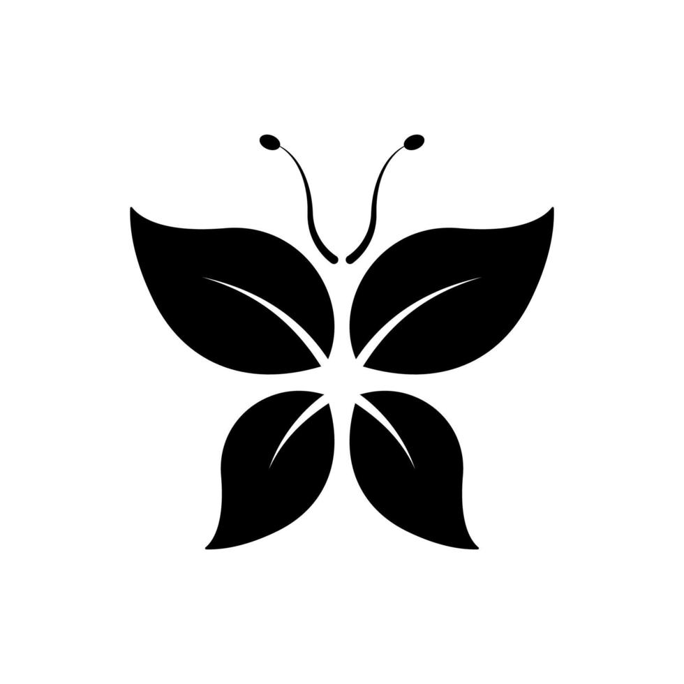 Bio-Öko-Blatt in Schmetterlingsform Silhouette-Symbol. natürliche Pflanzendekoration schwarzes Glyphen-Piktogramm. ökologie natur, umweltfreundliches schönes schmetterlingssymbol. isolierte Vektorillustration. vektor