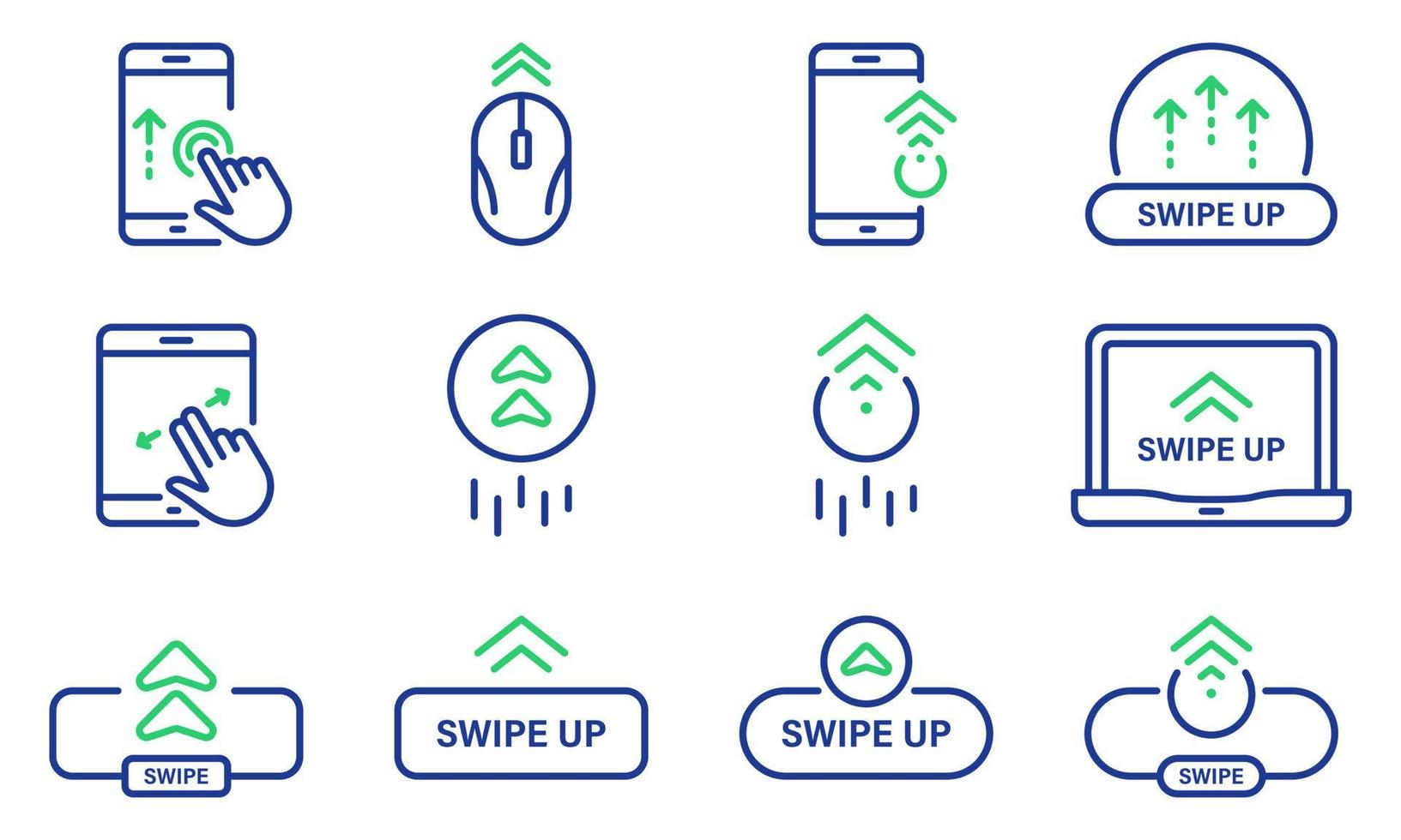 Swipe-Taste auf dem Smartphone-Computer-Laptop-Line-Icon-Set. Slide-Action-Social-Media-App-Piktogramm. scrollen ziehen klicken touch display geste umriss symbol. editierbarer Strich. isolierte vektorillustration. vektor