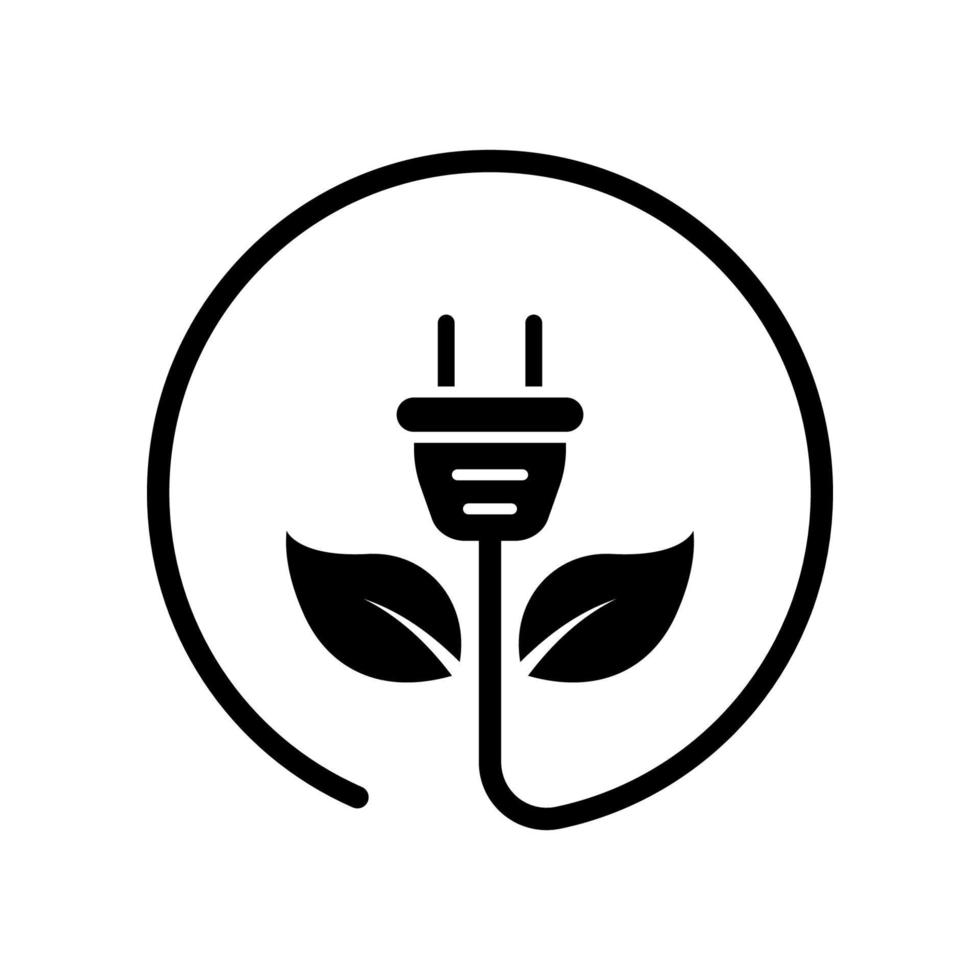 elektrische stecker grüne energie silhouette symbol. Öko-Strom mit Blatt-Glyphen-Piktogramm. Symbol für erneuerbare Ökologie und nachhaltige Technologie. Umweltschutz. isolierte Vektorillustration. vektor