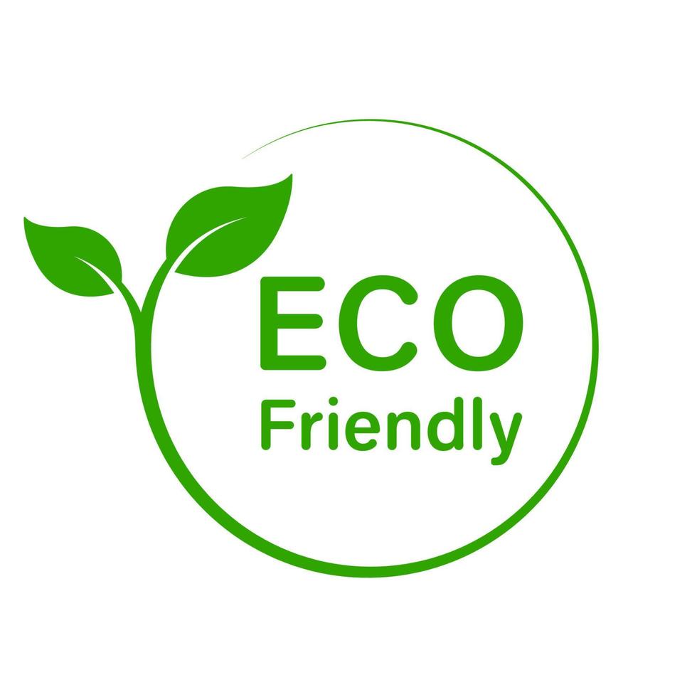 eco vänlig stämpel. naturlig grön blad miljö begrepp klistermärke. ekologisk organisk växt symbol. miljö- bevarande märka. bio växt emblem. isolerat vektor illustration.