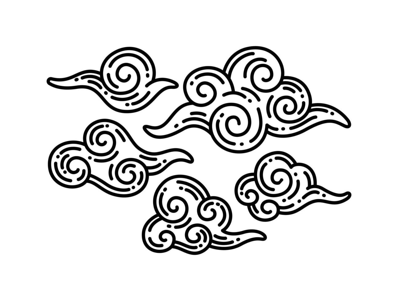 asiatischer Wolkensatz. traditionelle wolkige ornamente im chinesischen, koreanischen und japanischen orientalischen stil. vektor