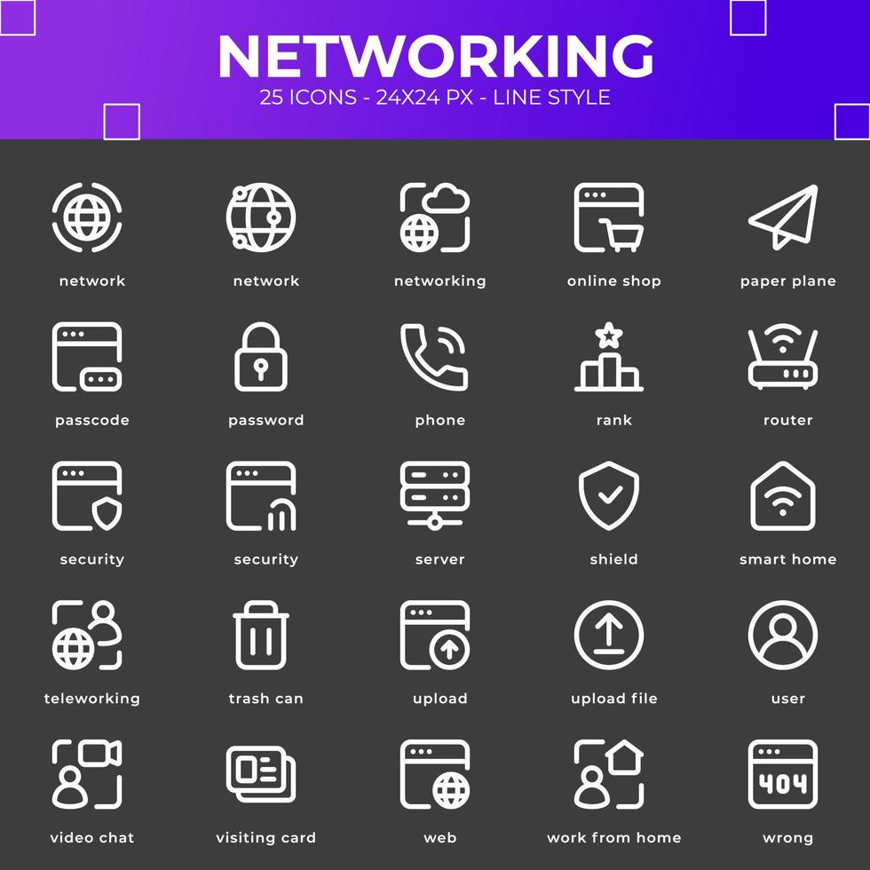 Networking Icon Pack mit schwarzer Farbe vektor