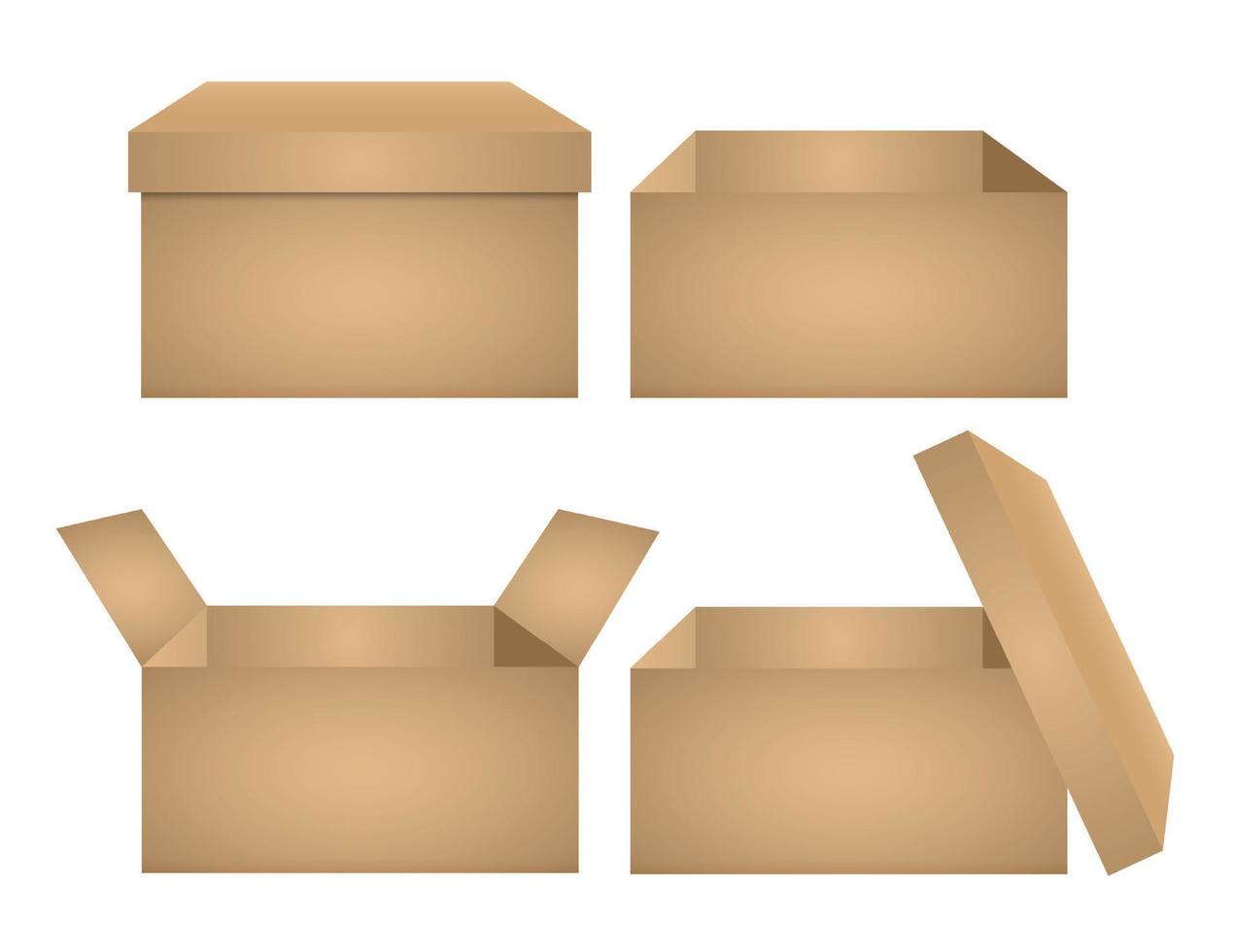 kartong leverans förpackning öppen och stängd låda med ömtålig tecken. kartong låda attrapp uppsättning vektor