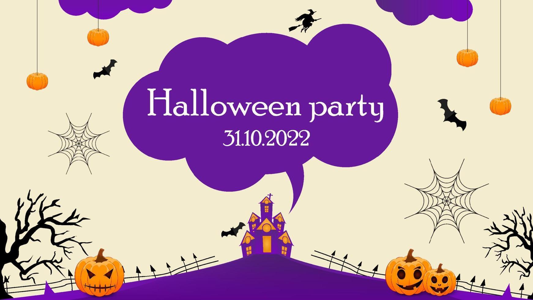 halloween fest bakgrund för sätta text med fladdermöss pumpor träd och hus vektor