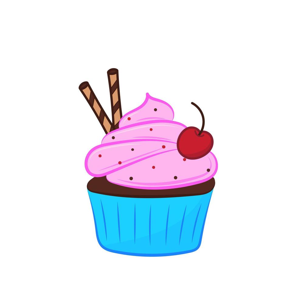 Schokoladen-Cupcake mit Kirsche. Design für Bäckerei, Café-Schild. Design von Dessertkarten. Vektor-Illustration isoliert auf weißem Hintergrund vektor