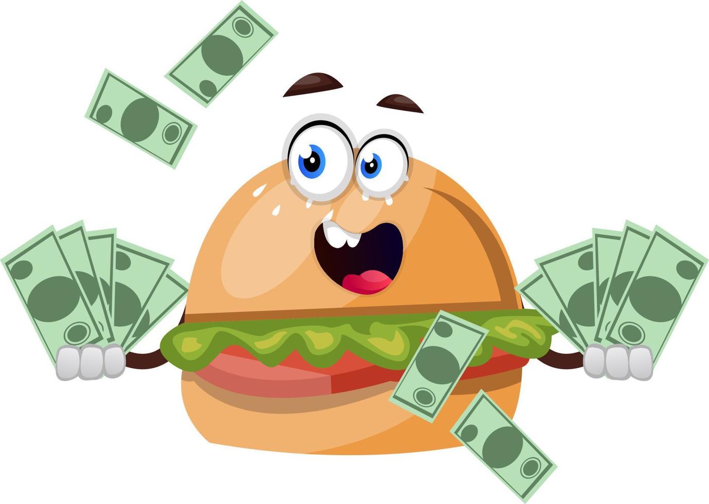 Burger mit Geld, Illustration, Vektor auf weißem Hintergrund.