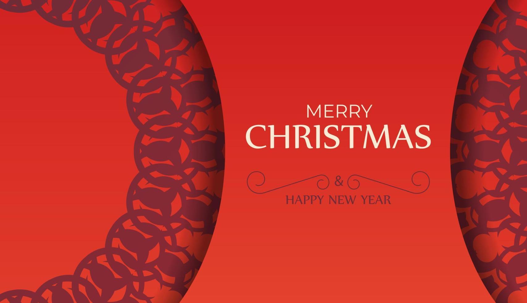 Feiertagskarte frohe Weihnachten rote Farbe mit abstraktem Burgunder-Ornament vektor