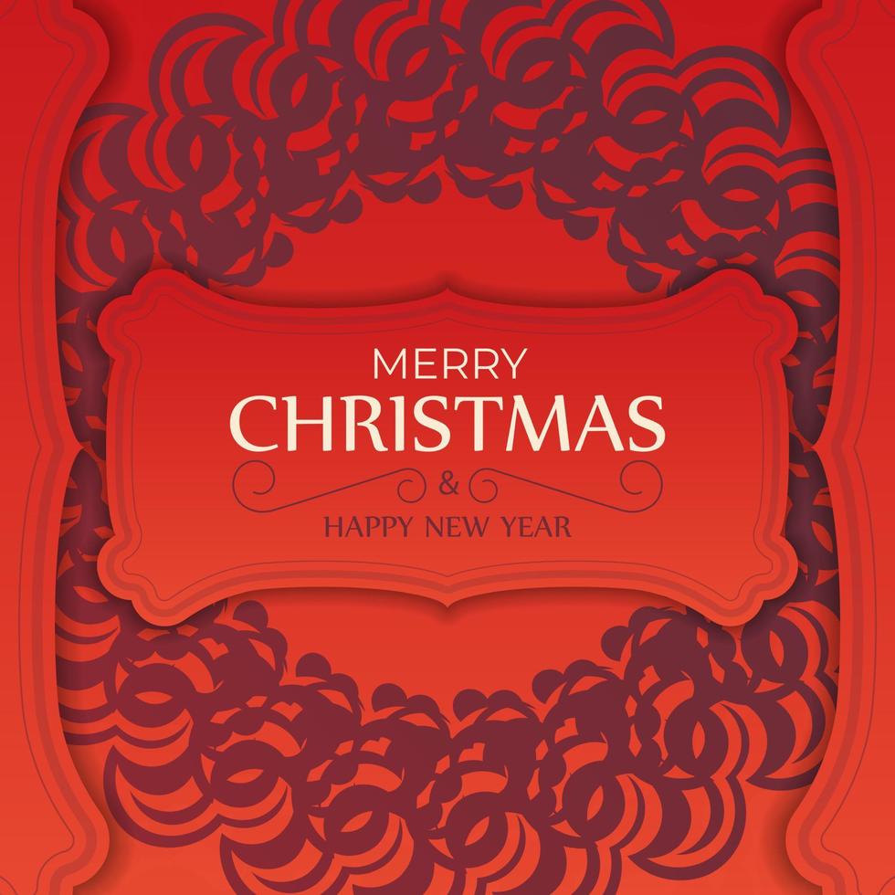 mall vykort Lycklig ny år röd Färg med vinter- vinröd prydnad vektor