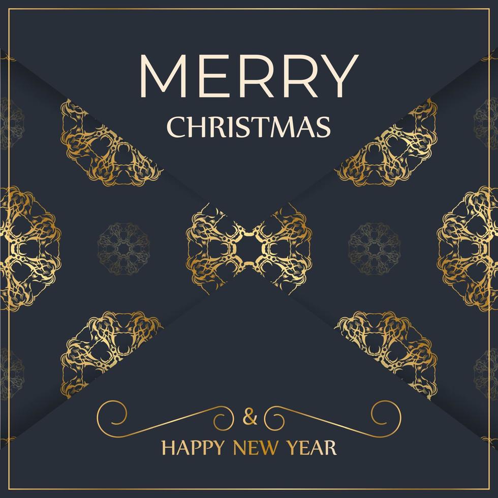 Fliegerschablone der frohen Weihnachten und des guten Rutsch ins Neue Jahr in der dunkelblauen Farbe mit blauem Muster der Weinlese vektor