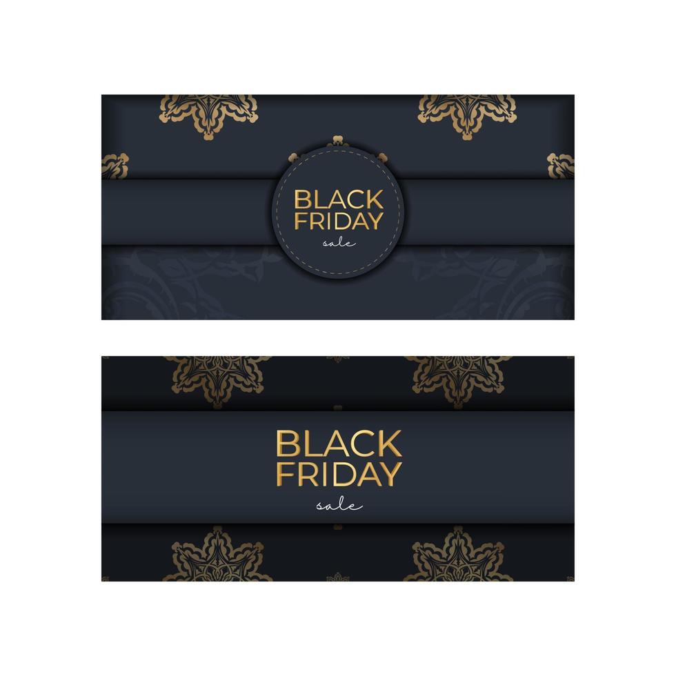 mörk blå svart fredag försäljning annons mall med runda guld mönster vektor