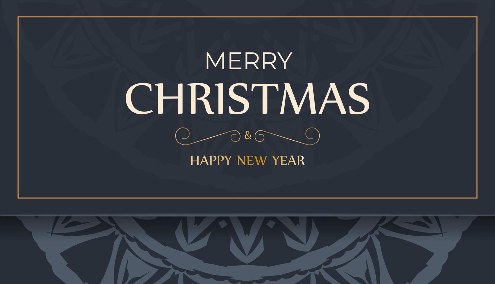 Postkartenvorlage Frohe Weihnachten und ein gutes neues Jahr in dunkelblauer Farbe mit abstrakter blauer Verzierung vektor