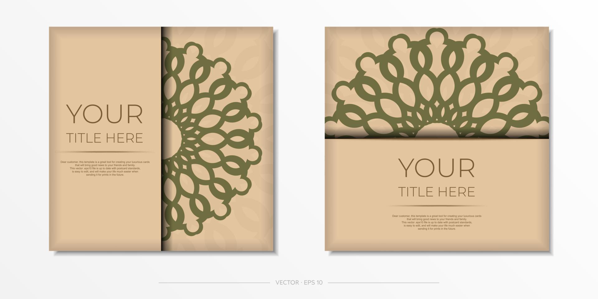 einladungskartendesign mit platz für ihren text und abstrakte muster. Vektordruck bereit Beige Farbe Postkartendesign mit Mandala-Mustern. vektor