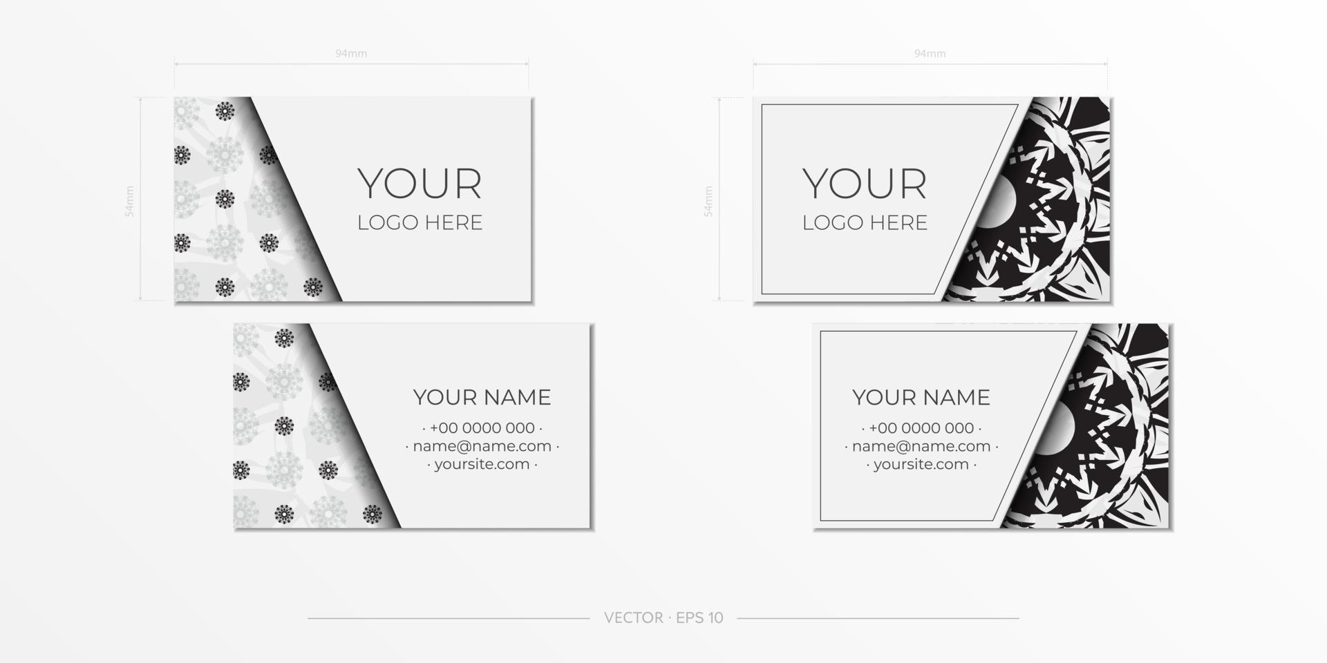 företag kort design i vit med svart mönster. eleganta företag kort med plats för din text och abstrakt prydnad. vektor