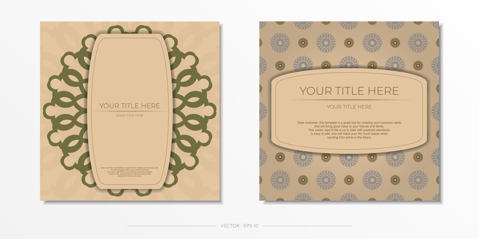 Vorlage für Printdesign Postkarte beige Farben mit Mandala-Ornament. Vorbereitung einer Einladung mit einem Platz für Ihren Text und abstrakte Muster. vektor