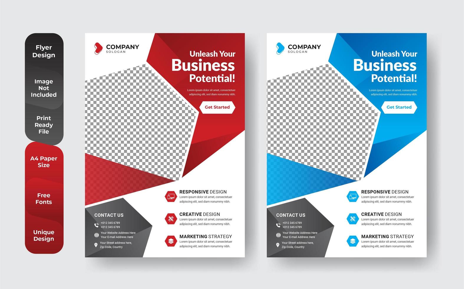 broschyr mall layout design i rött och blått vektor