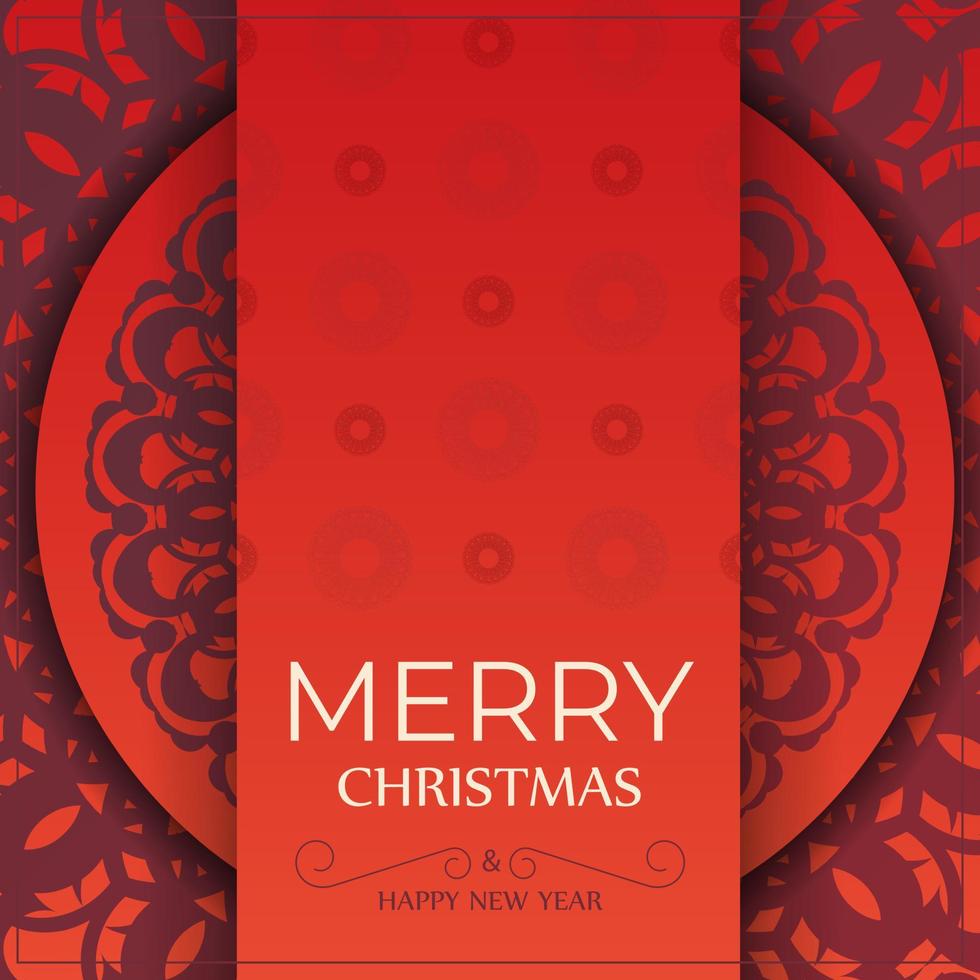 broschyr glad jul röd med årgång vinröd mönster vektor