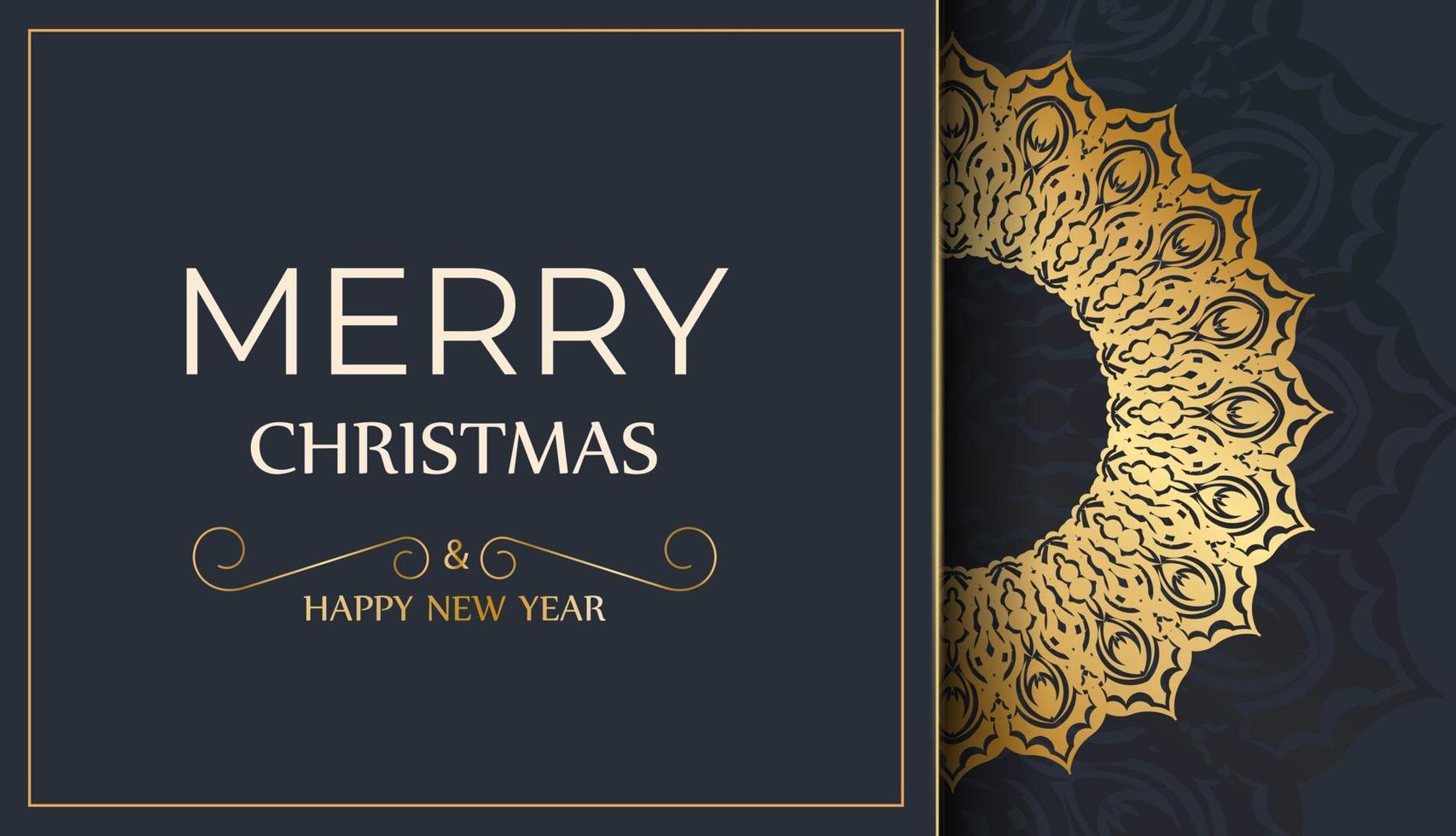 Grußkartenschablone der frohen Weihnachten und des guten Rutsch ins Neue Jahr in der dunkelblauen Farbe mit Wintergoldverzierung vektor