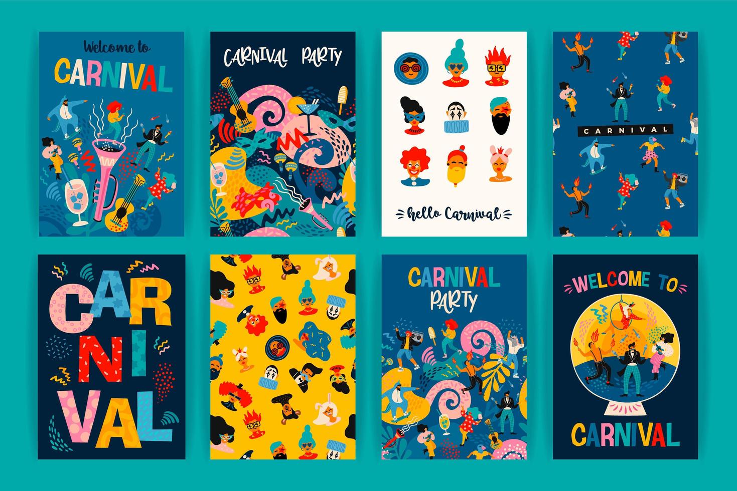 Reihe von Plakaten für Karnevalsfeier vektor