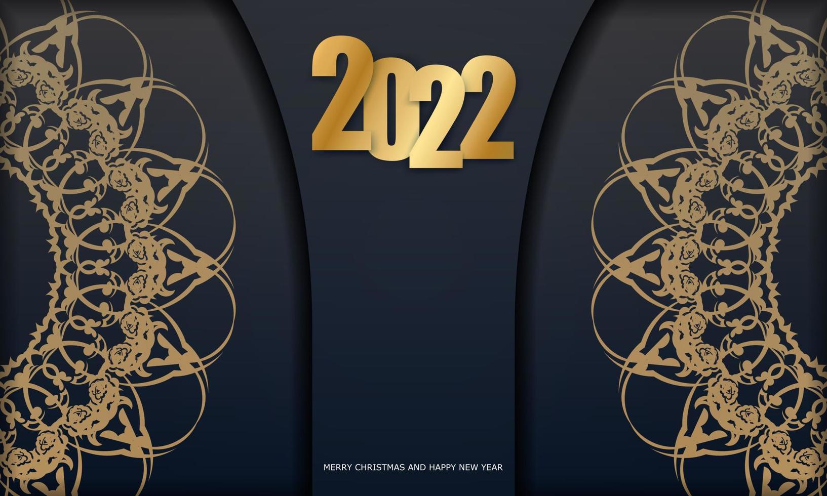 2022 frohe weihnachten schwarze grußkarte mit vintage goldverzierung vektor