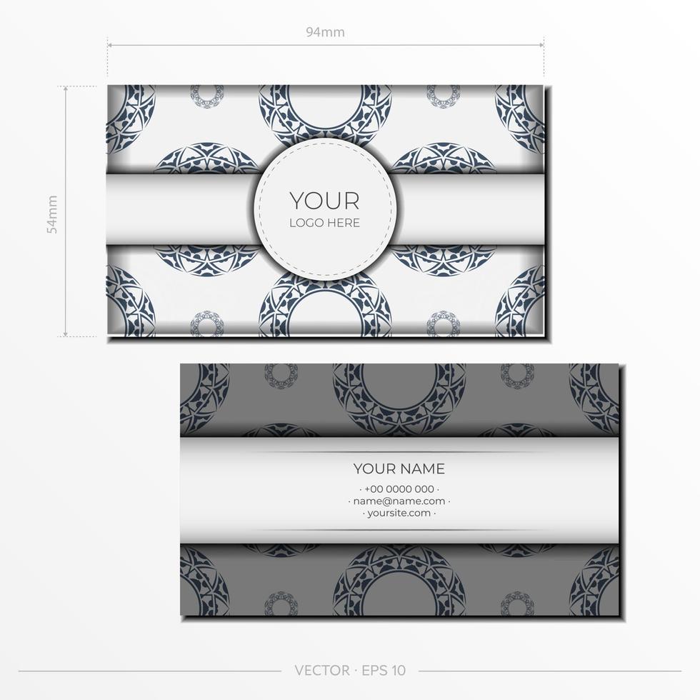 Vorlage für Druckdesign-Visitenkarten in weißer Farbe mit Mustern. Vektor-Visitenkarten-Vorbereitung mit Platz für Ihren Text und abstrakte Ornamente. vektor