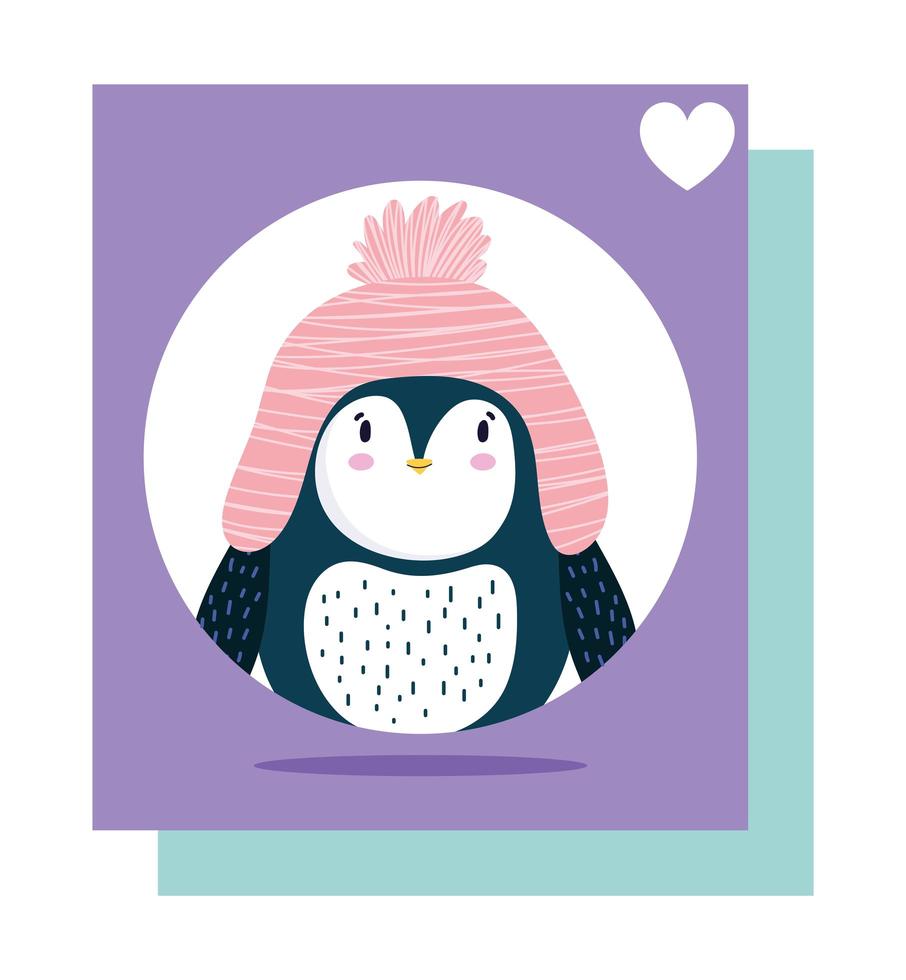 Pinguin rosa Hut Vogel Tier Cartoon Tierkarte vektor