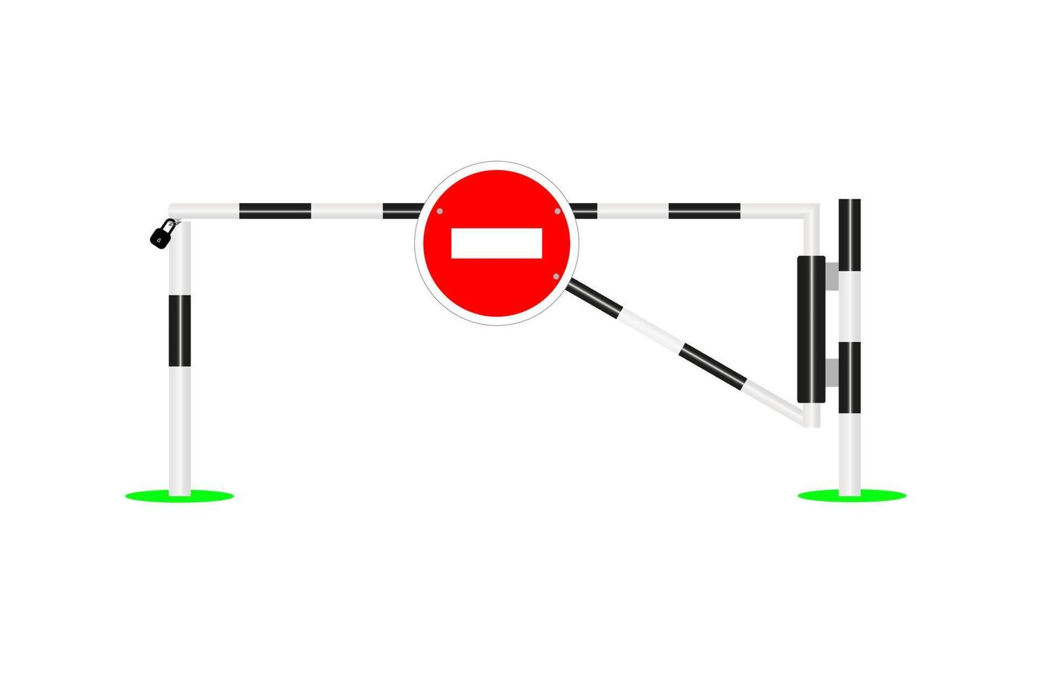 geschlossene Schranke mit einem Verbotsschild. gestreiftes geschlossenes Schrankentor vektor