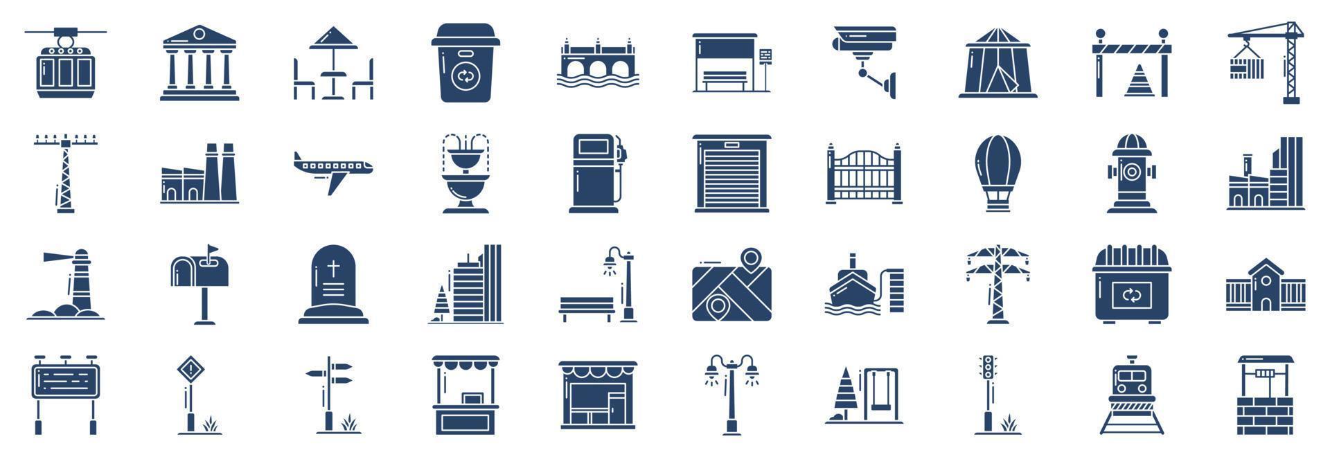samling av ikoner relaterad till stad liv, Inklusive ikoner tycka om Bank, bro, bro och Mer. vektor illustrationer, pixel perfekt uppsättning