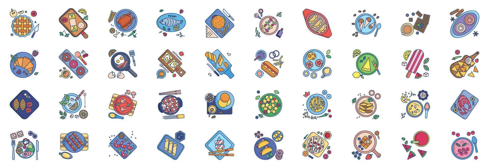 samling av ikoner relaterad till maträtt och bra middag, Inklusive ikoner tycka om äpple paj, kinesiska, mojito och Mer. vektor illustrationer, pixel perfekt uppsättning