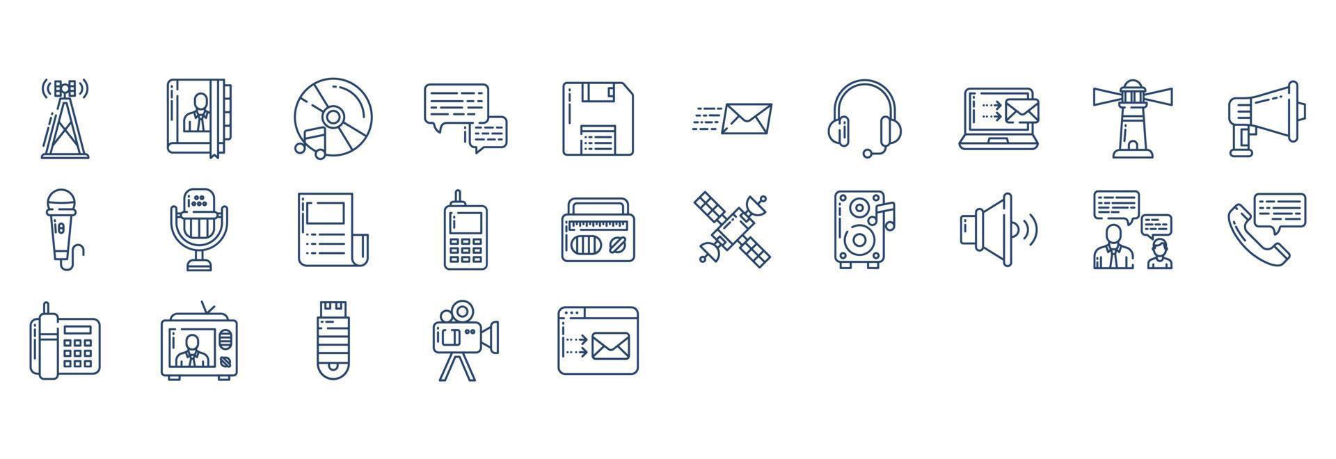 samling av ikoner relaterad till kommunikation, Inklusive ikoner tycka om antenn, bok, chatt, diskett och Mer. vektor illustrationer, pixel perfekt uppsättning