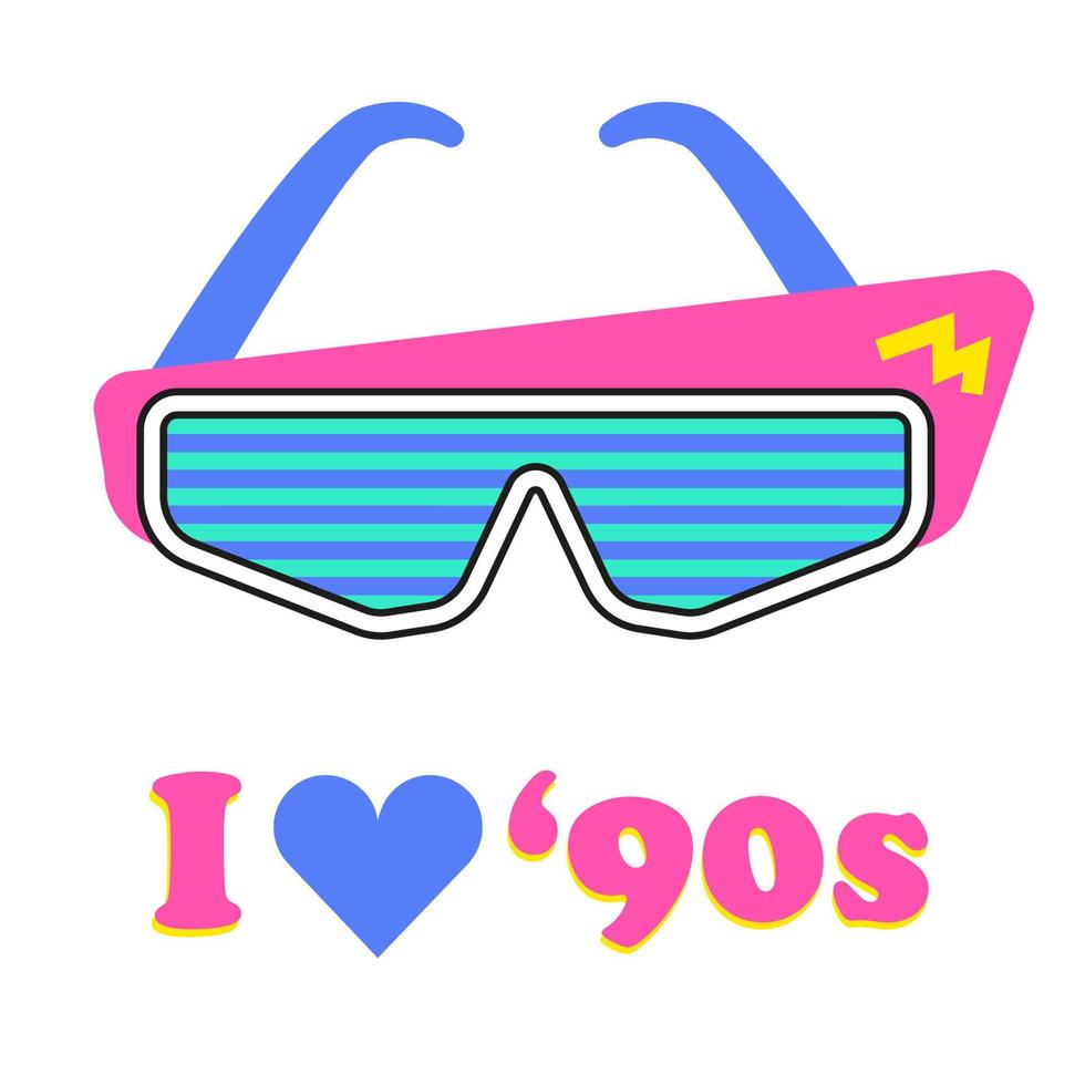 stylische Retro-Brille in hellem Säure-Rahmen Nostalgie der 90er, 80er Jahre. Neon-Rennen Retro-Rave. vektor