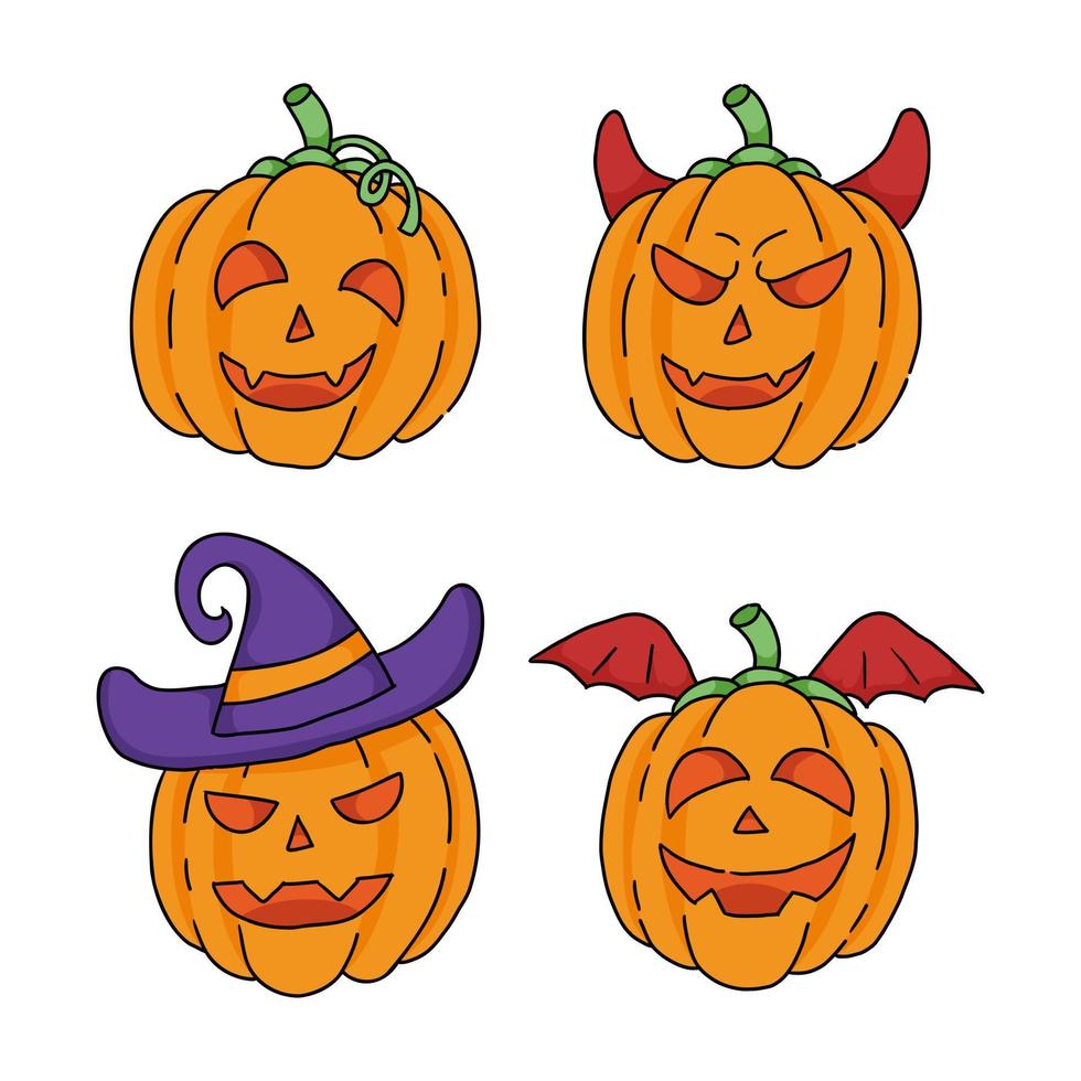 halloween pumpor klotter hand dragen vektor illustration