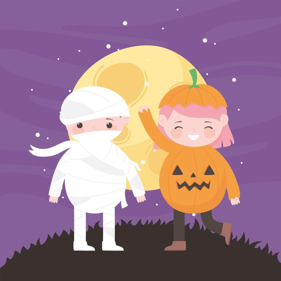 Happy Halloween, Kürbis und Mama vor dem Mond vektor