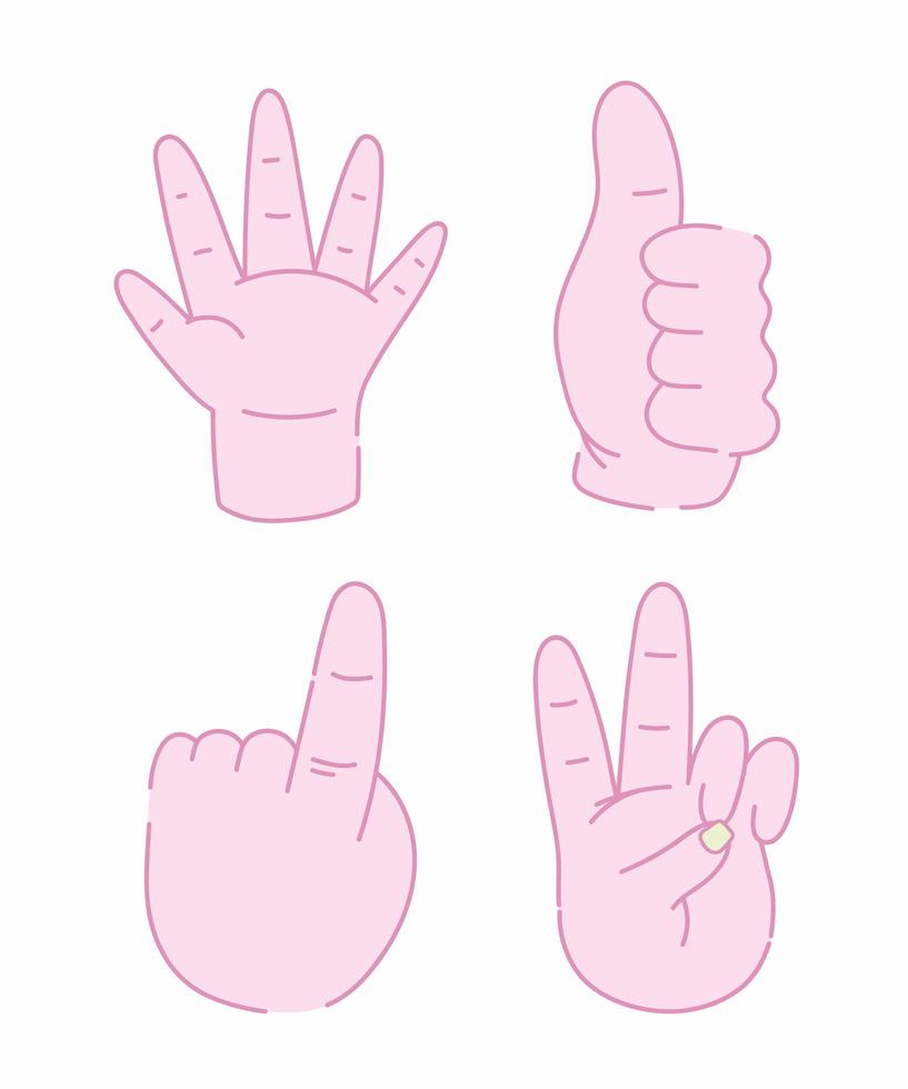 rosa mänskliga händer olika gest isolerade ikoner vektor