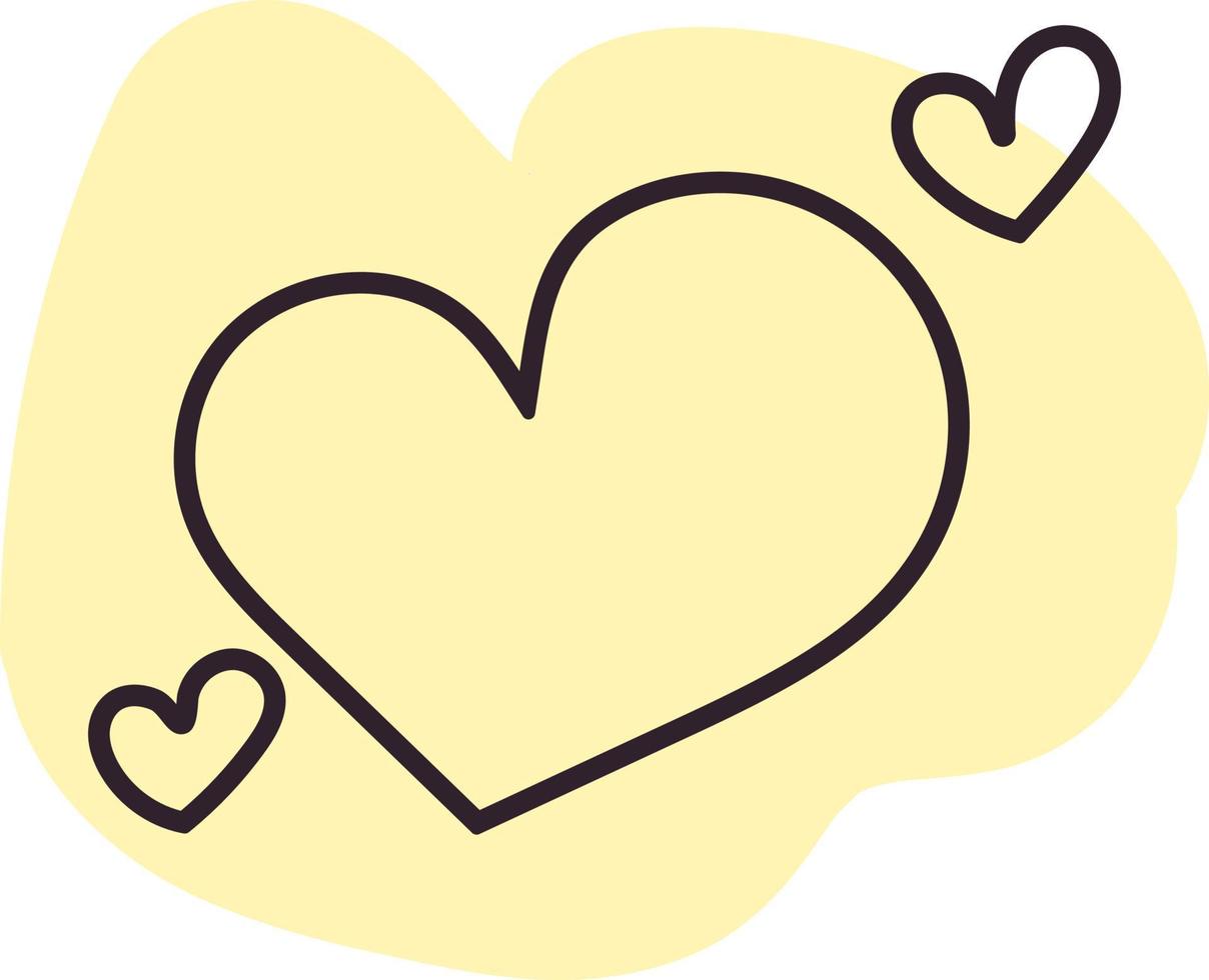 drei gelbe Herzen, Symbolabbildung, Vektor auf weißem Hintergrund