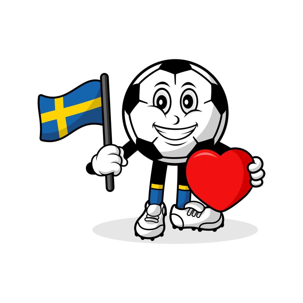 maskot tecknad serie fotboll kärlek Sverige flagga design vektor