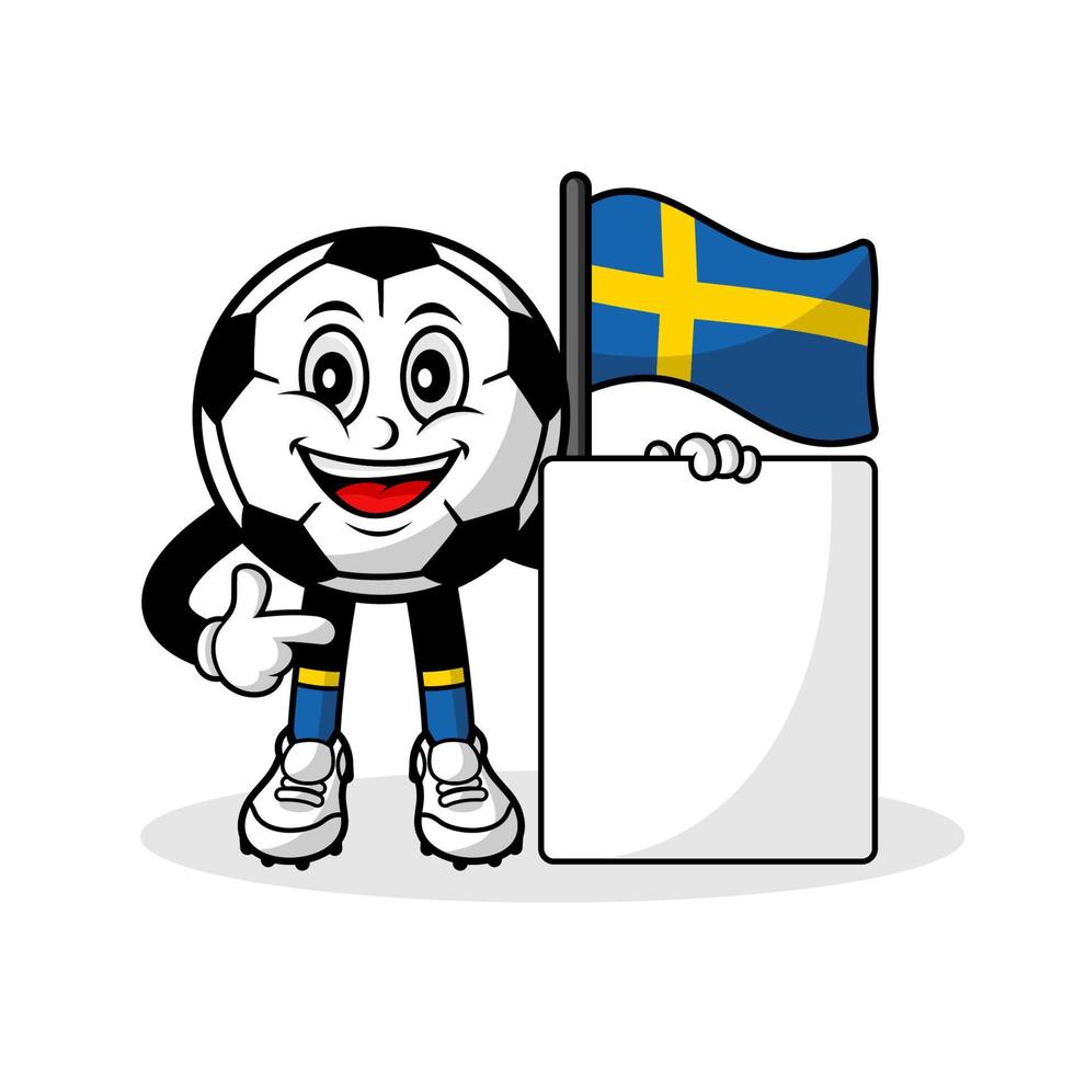 maskot tecknad serie fotboll Sverige flagga med baner vektor