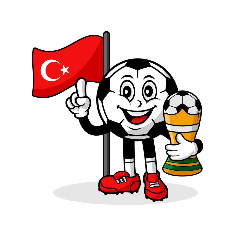 maskot tecknad serie fotboll Kalkon flagga med trofén vinnare vektor