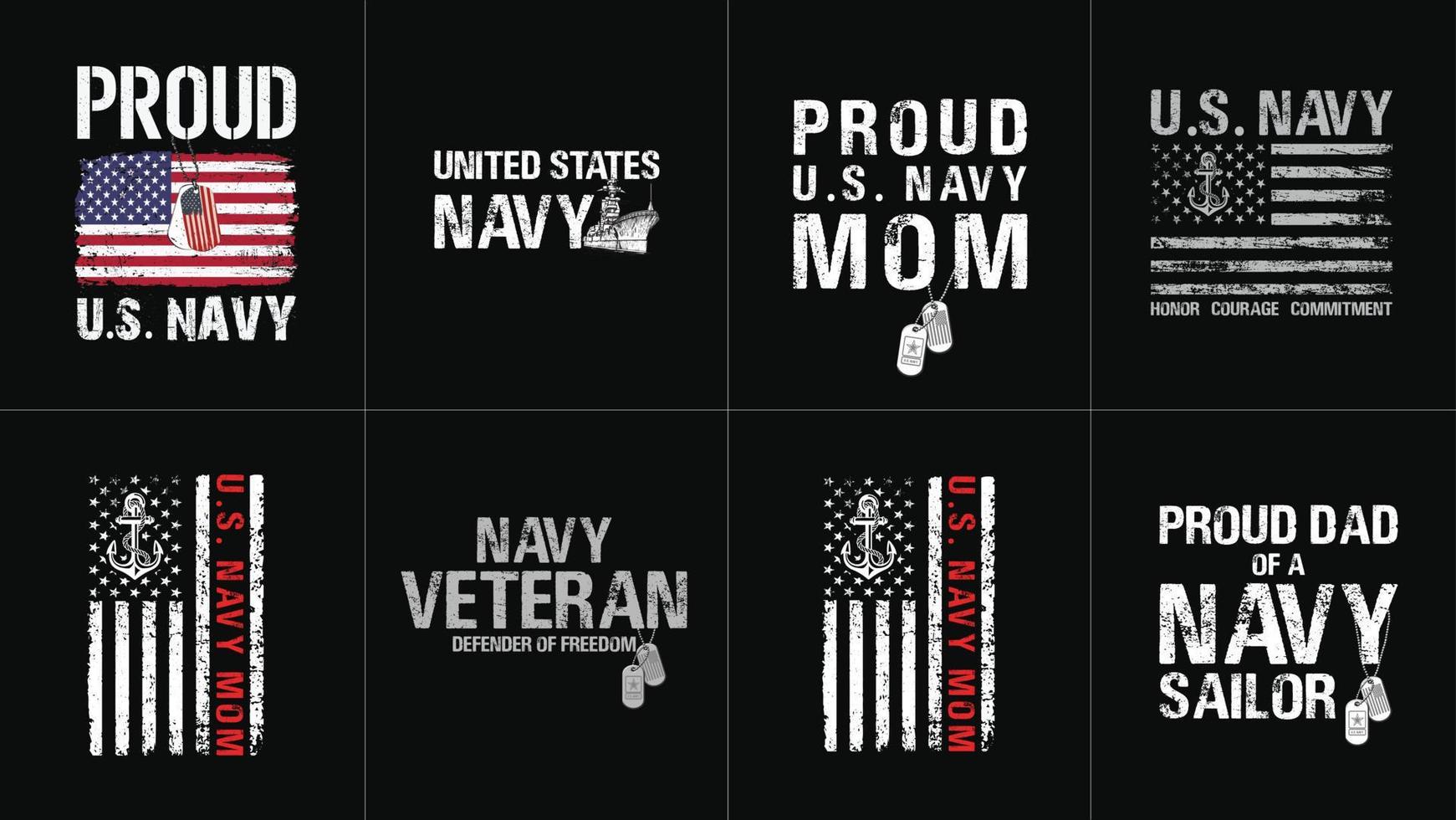 Navy-Design-Bundle mit US-Flagge vektor