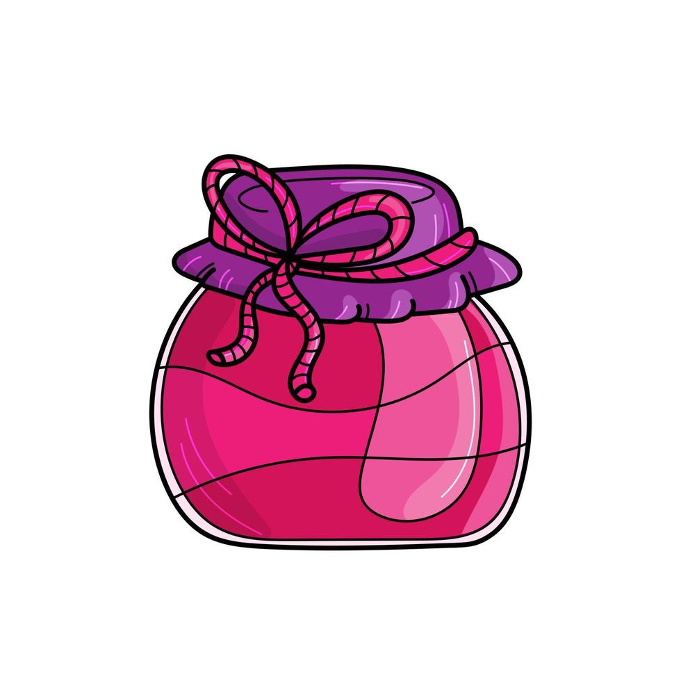 süßes Glas Erdbeermarmelade isoliert auf weißem Hintergrund. vektor handgezeichnete illustration im csrtoon-stil. rosa farben