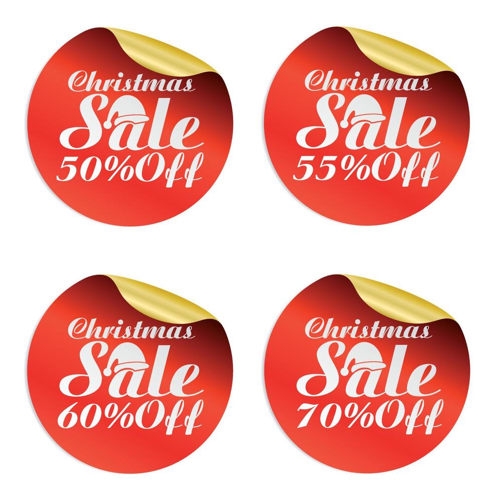 jul försäljning klistermärken uppsättning 50, 55, 60, 70 av med santa claus hatt vektor