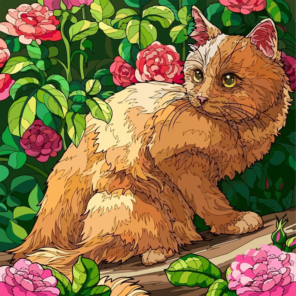 bild illustration söt katt med blomma vektor