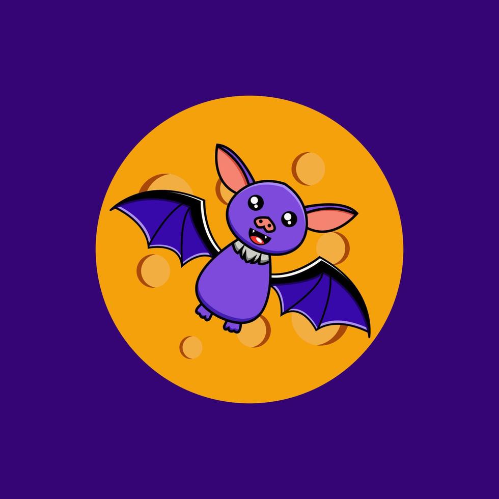 niedliche Vektor-Halloween-Fledermaus, die unter dem Vollmond fliegt vektor