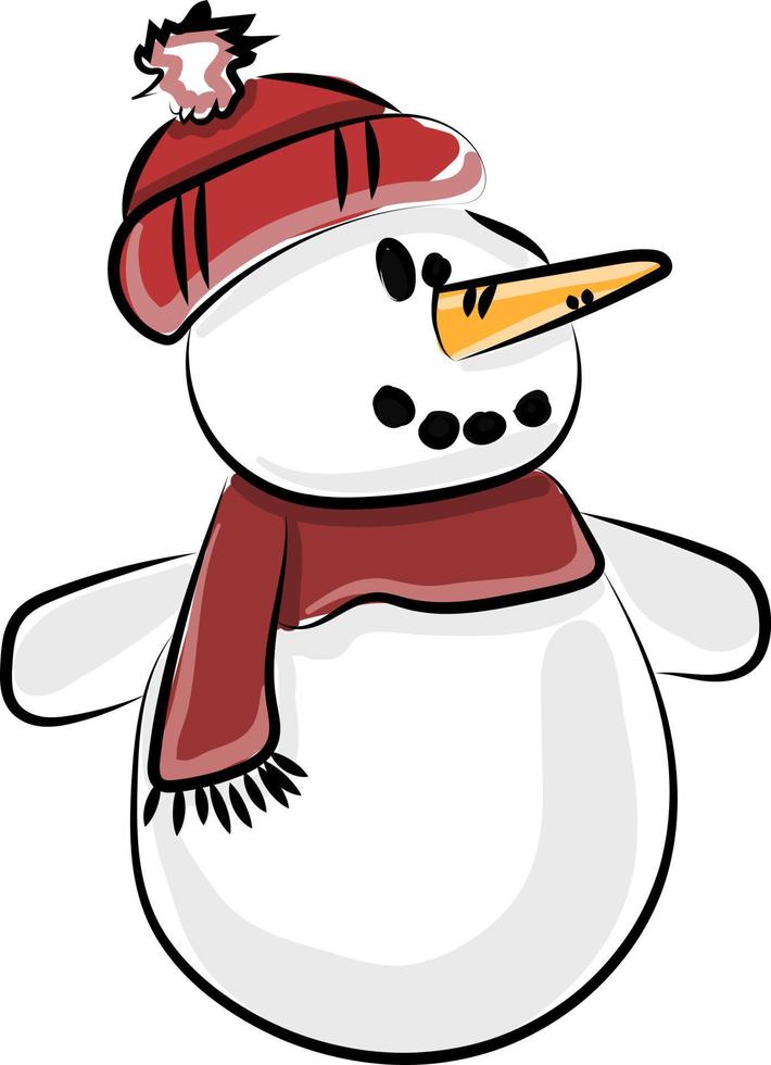 Schneemann mit Hut, Illustration, Vektor auf weißem Hintergrund.