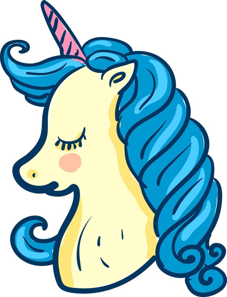 blaues haar einhorn, vektor oder farbillustration.