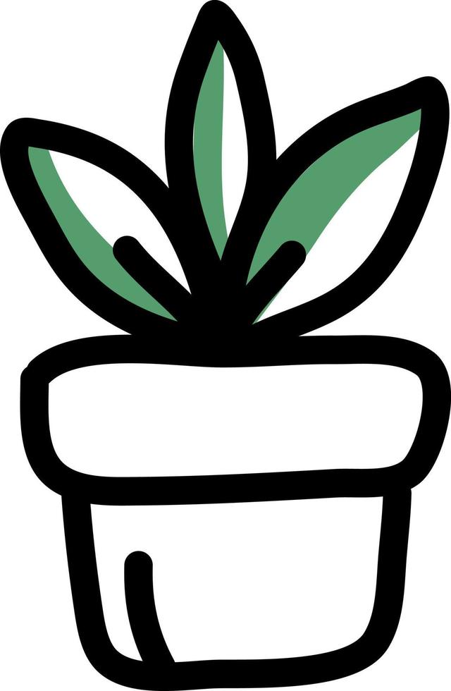 Topfpflanze mit drei Blättern, Illustration, Vektor auf weißem Hintergrund.