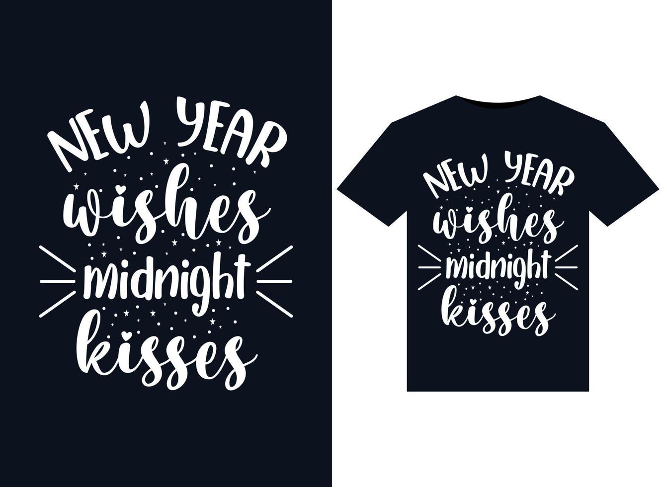 ny år lyckönskningar midnatt kyssar illustrationer för tryckfärdig t-tröjor design vektor