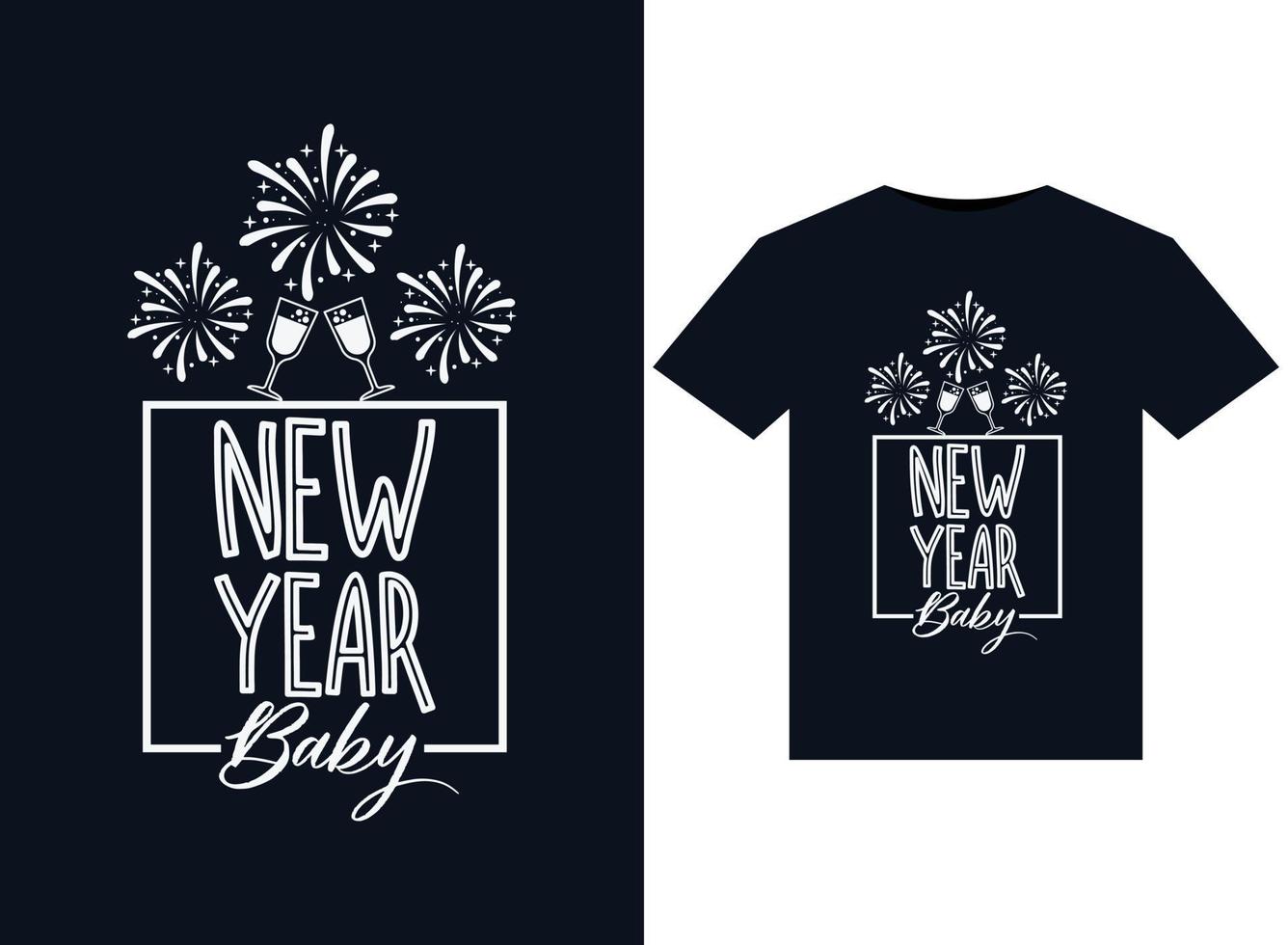 neujahrsbabyillustrationen für druckfertiges t-shirt design vektor